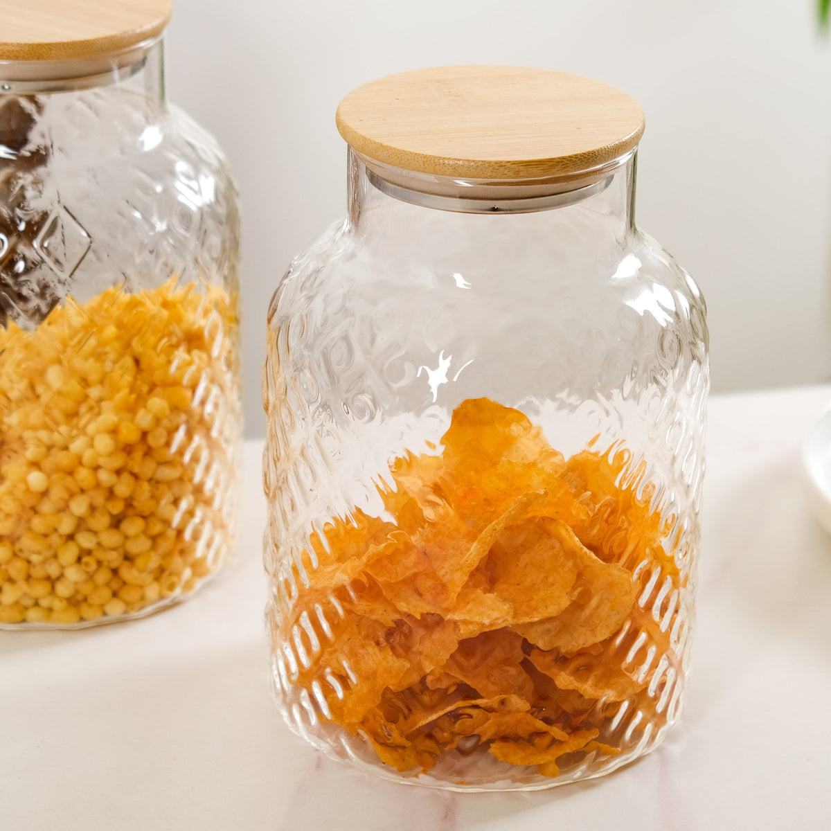 Borosilicate Textured Airtight Jar Set Of 2 1900ml Nestasia