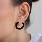 Textured Black Semi Hoop Earrings Nestasia