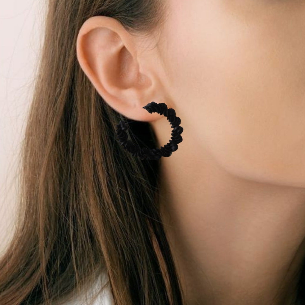 Textured Black Semi Hoop Earrings Nestasia