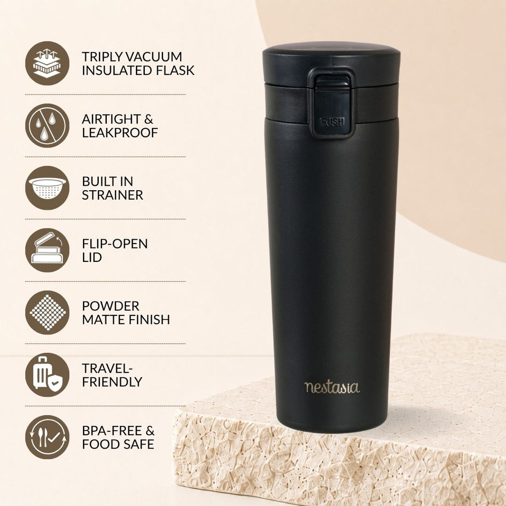 Thermox Insulated Vacuum Travel Flask Black Noir 475ml Nestasia