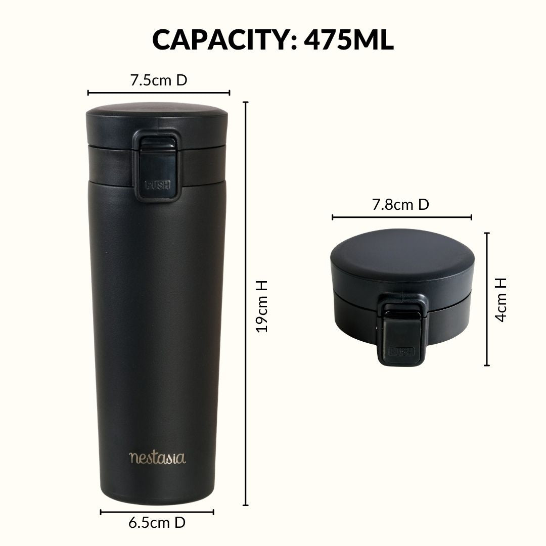 Thermox Insulated Vacuum Travel Flask Black Noir 475ml Nestasia