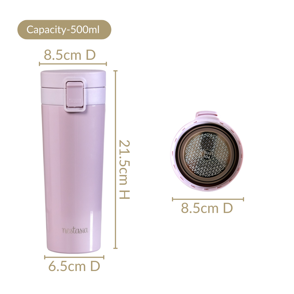 Thermox Vacuum Insulated Water Bottle With Strainer Lilac Mist 450ml Nestasia