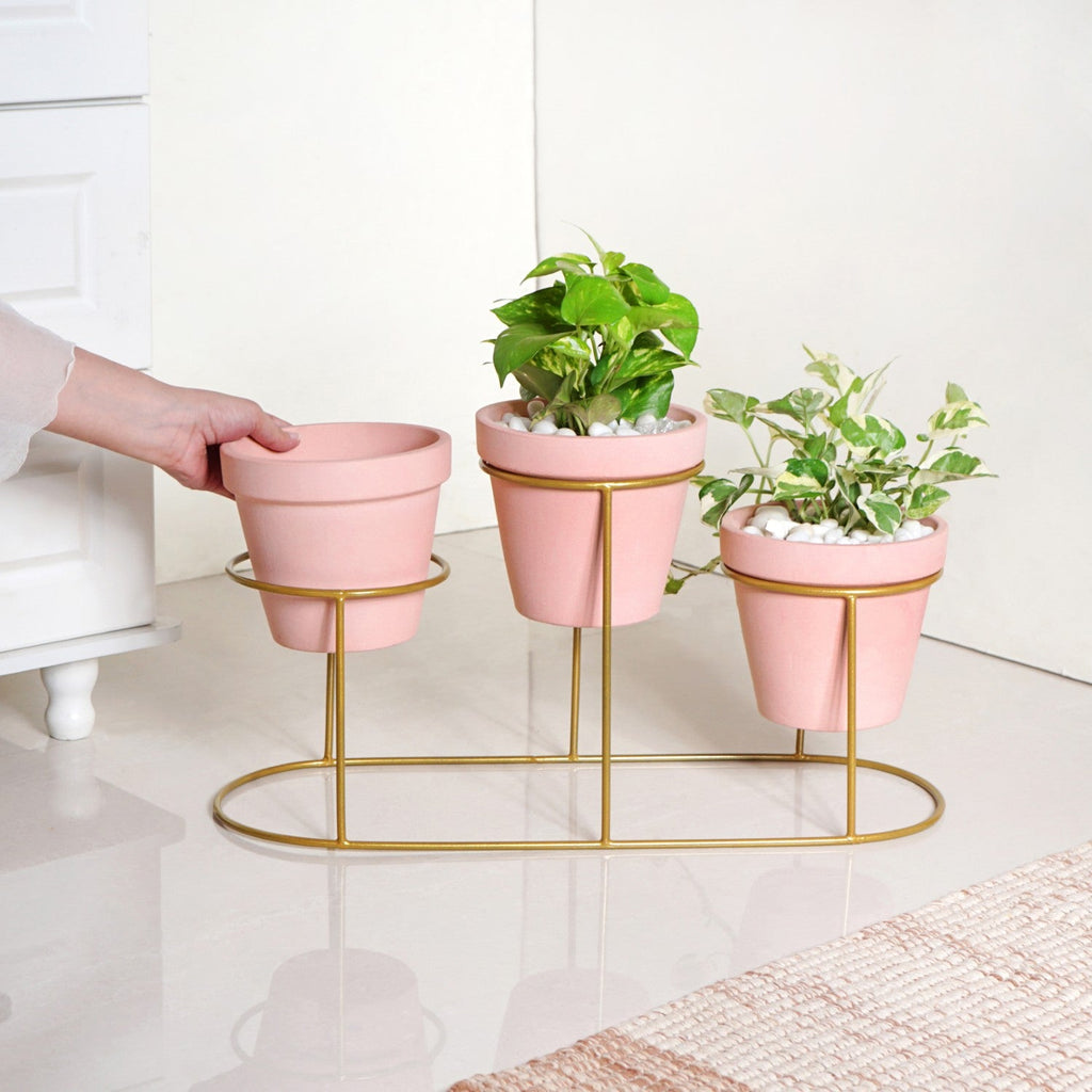 TerraTier Three In One Planter Set With Stand Pink Nestasia