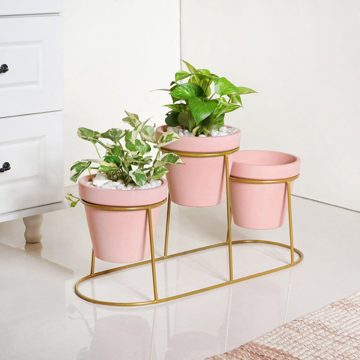 TerraTier Three In One Planter Set With Stand Pink Nestasia