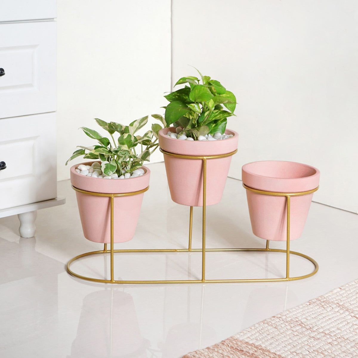 TerraTier Three In One Planter Set With Stand Pink Nestasia