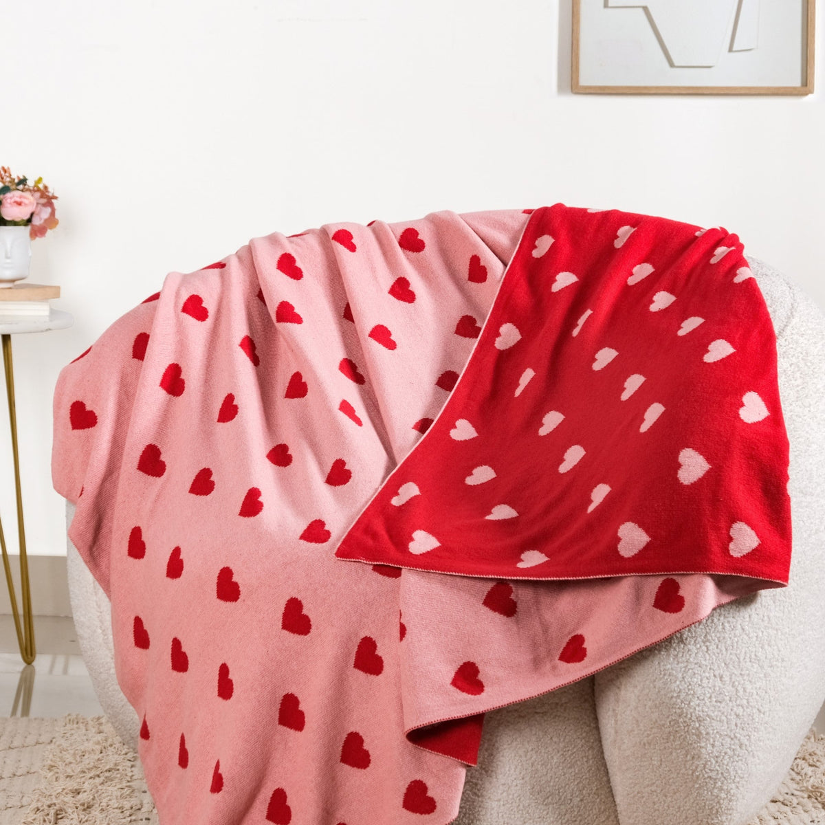 Heart Knitted Throw Blanket Nestasia