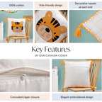 Tiger Embroidered Cotton Kids Cushion Cover 42x42cm Nestasia