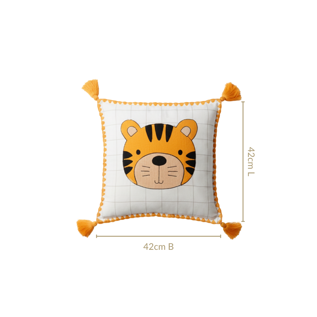 Tiger Embroidered Cotton Kids Cushion Cover 42x42cm Nestasia