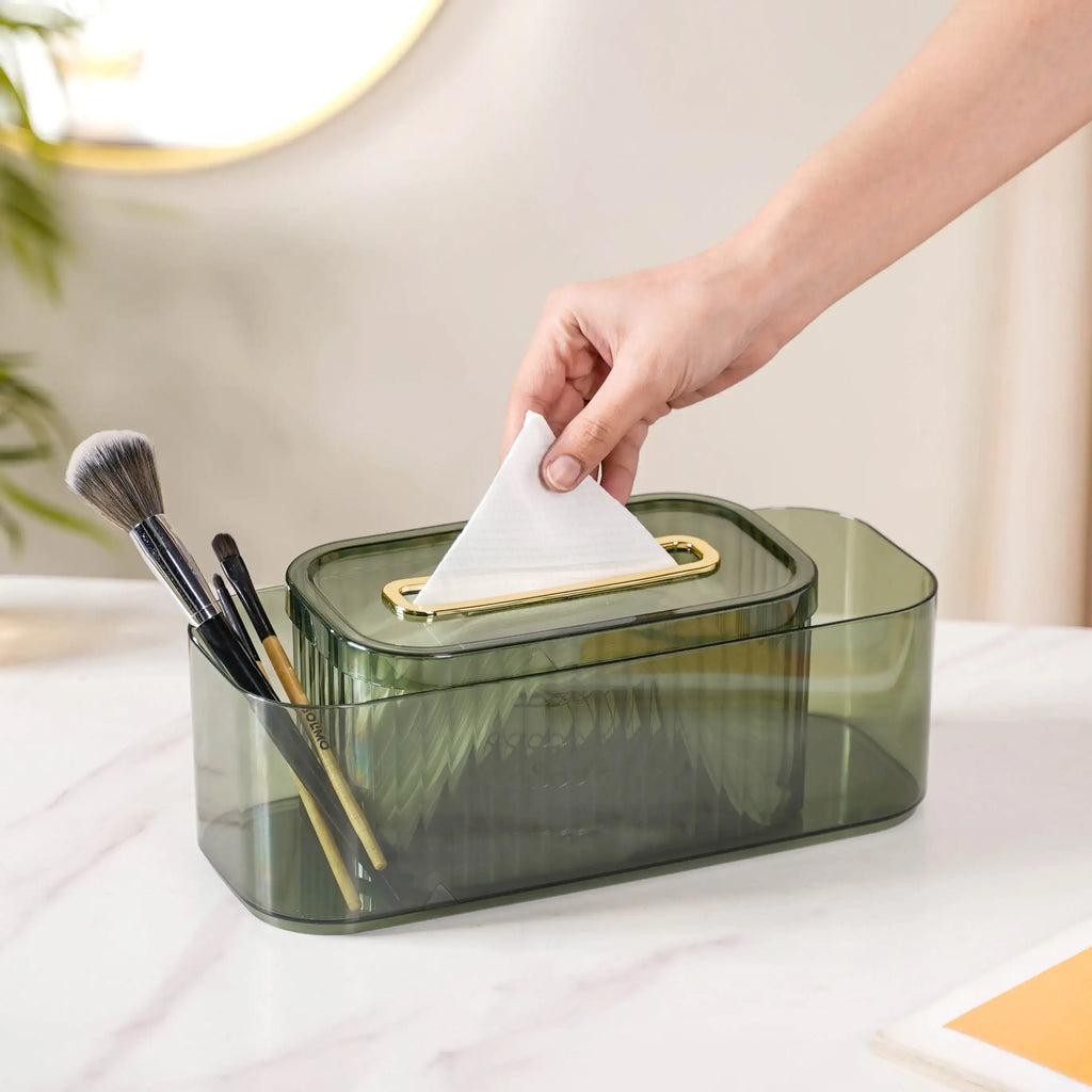 Tissue Box Holder With Storage Organizer Green Nestasia