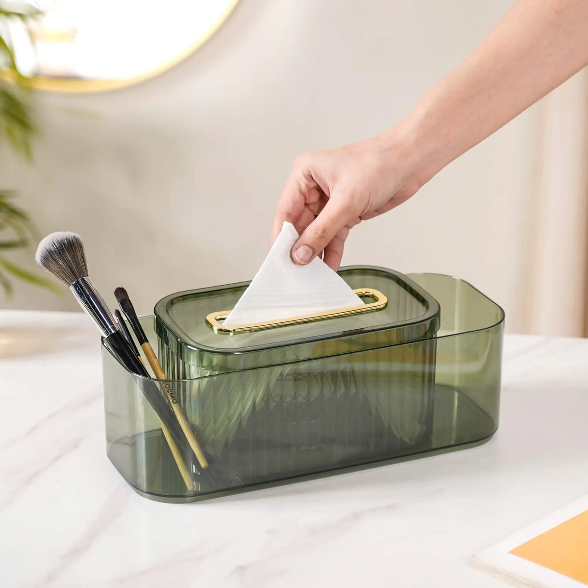 Tissue Box Holder With Storage Organizer Green Nestasia