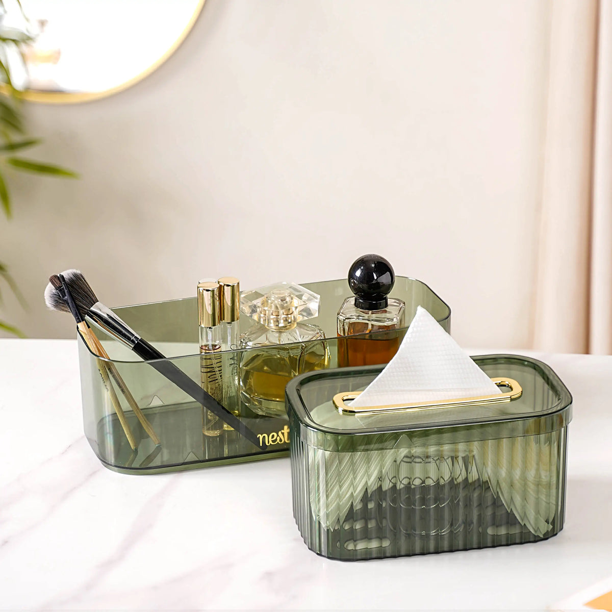 Tissue Box Holder With Storage Organizer Green Nestasia