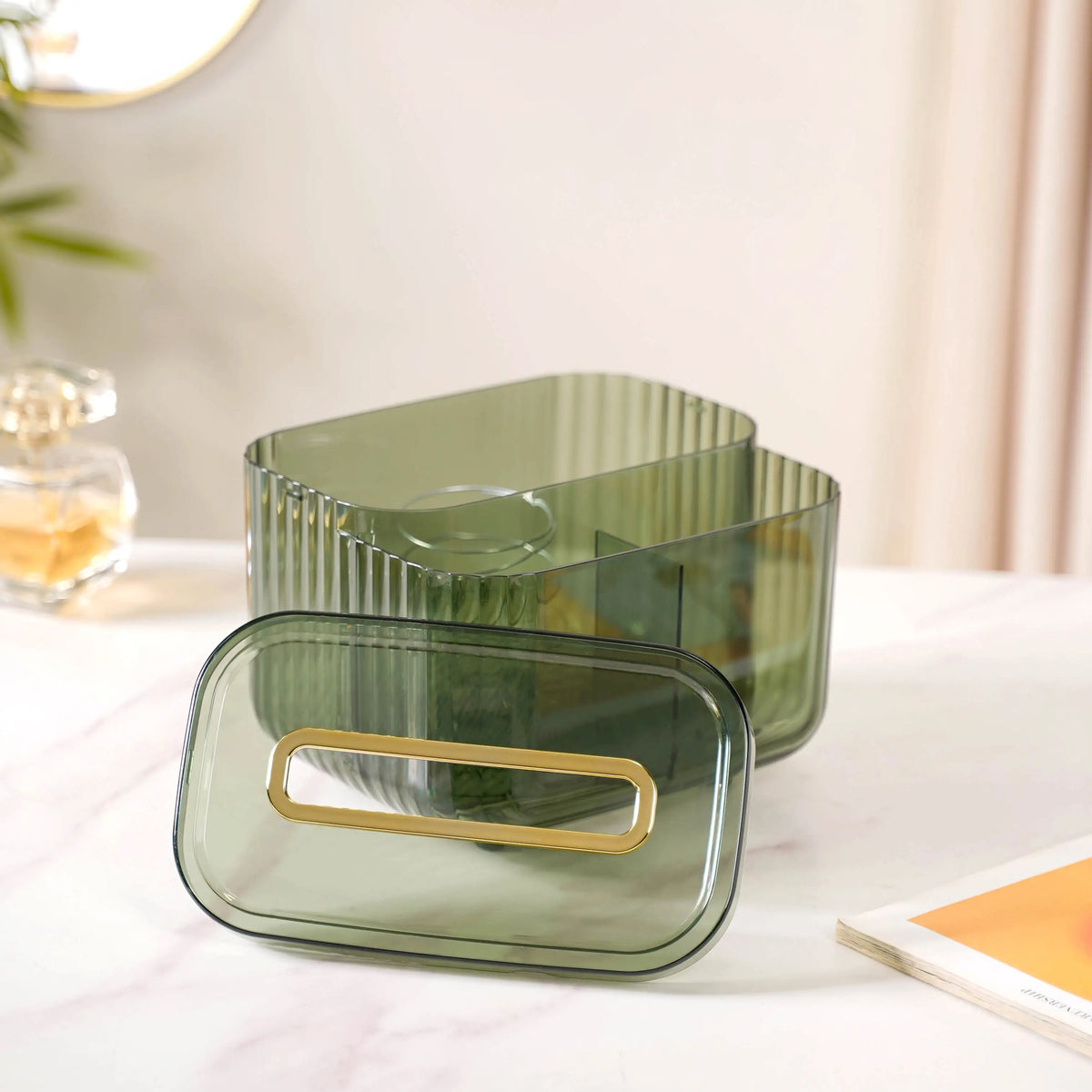 Tissue Storage Box With Organiser Green Nestasia