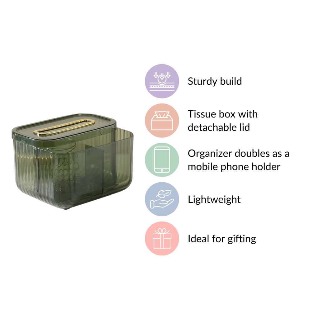 Tissue Storage Box With Organiser Green Nestasia