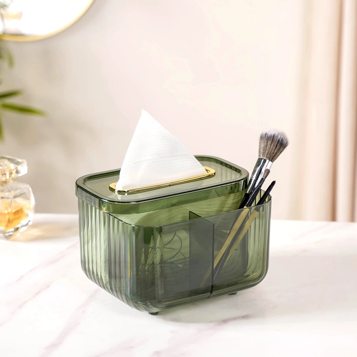 Tissue Storage Box With Organiser Green Nestasia