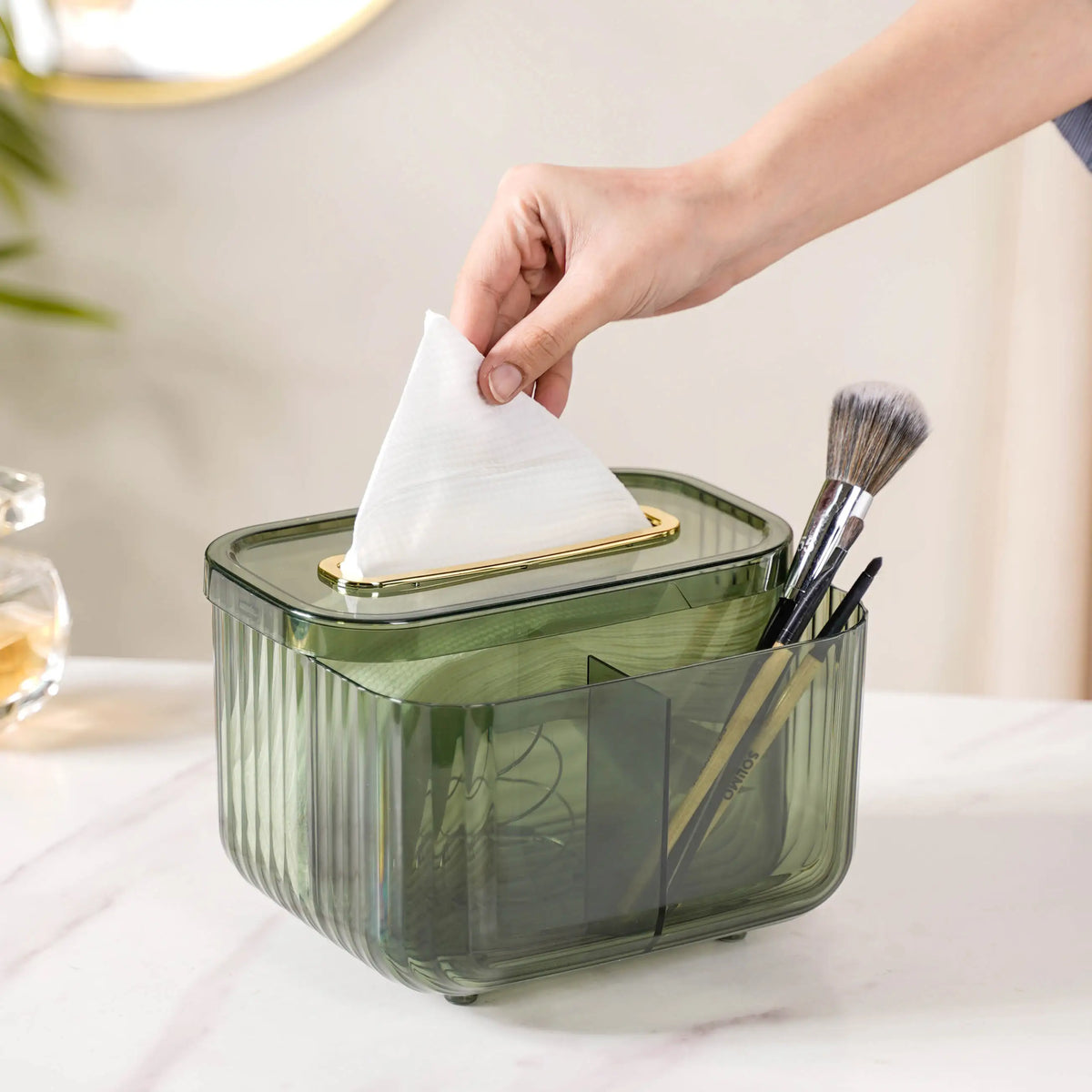 Tissue Storage Box With Organiser Green Nestasia