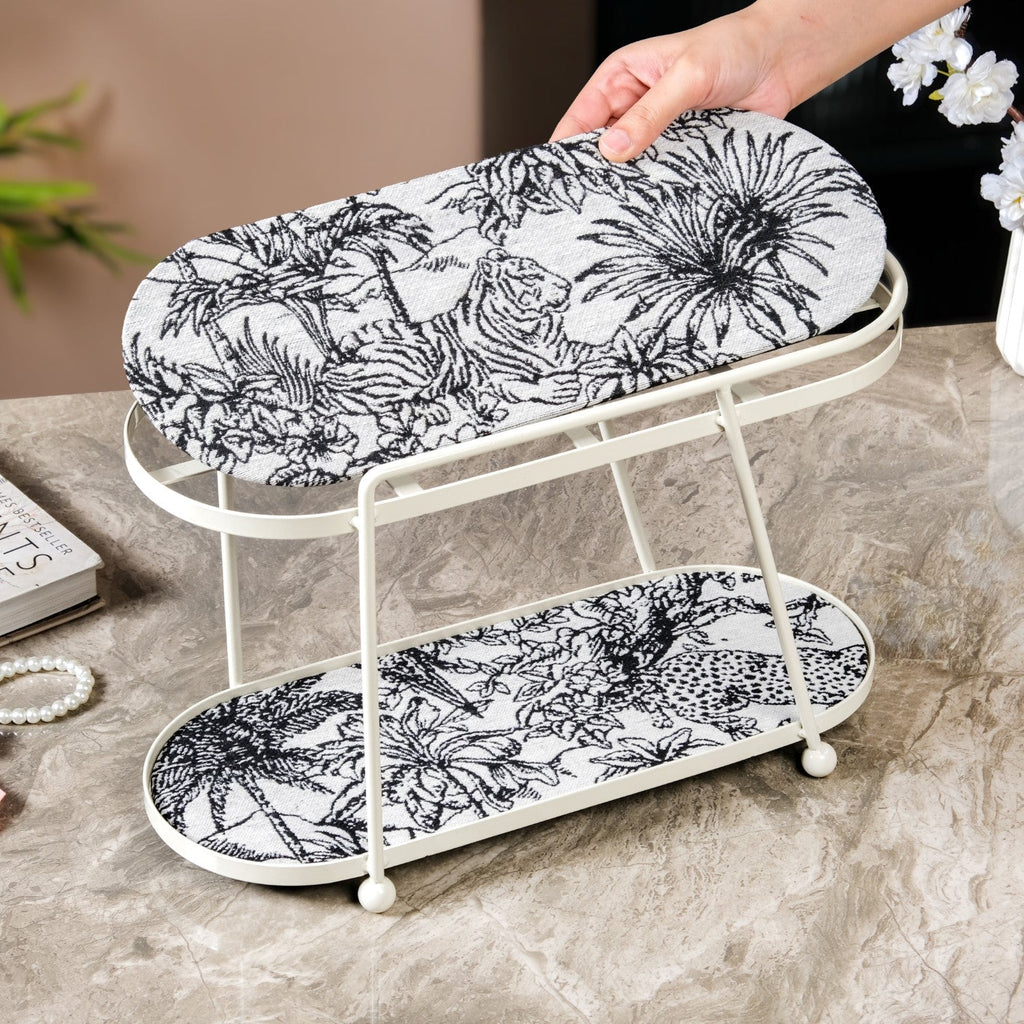 Toile De Jouy Vanity Storage Display 2 Storey Tray White Nestasia