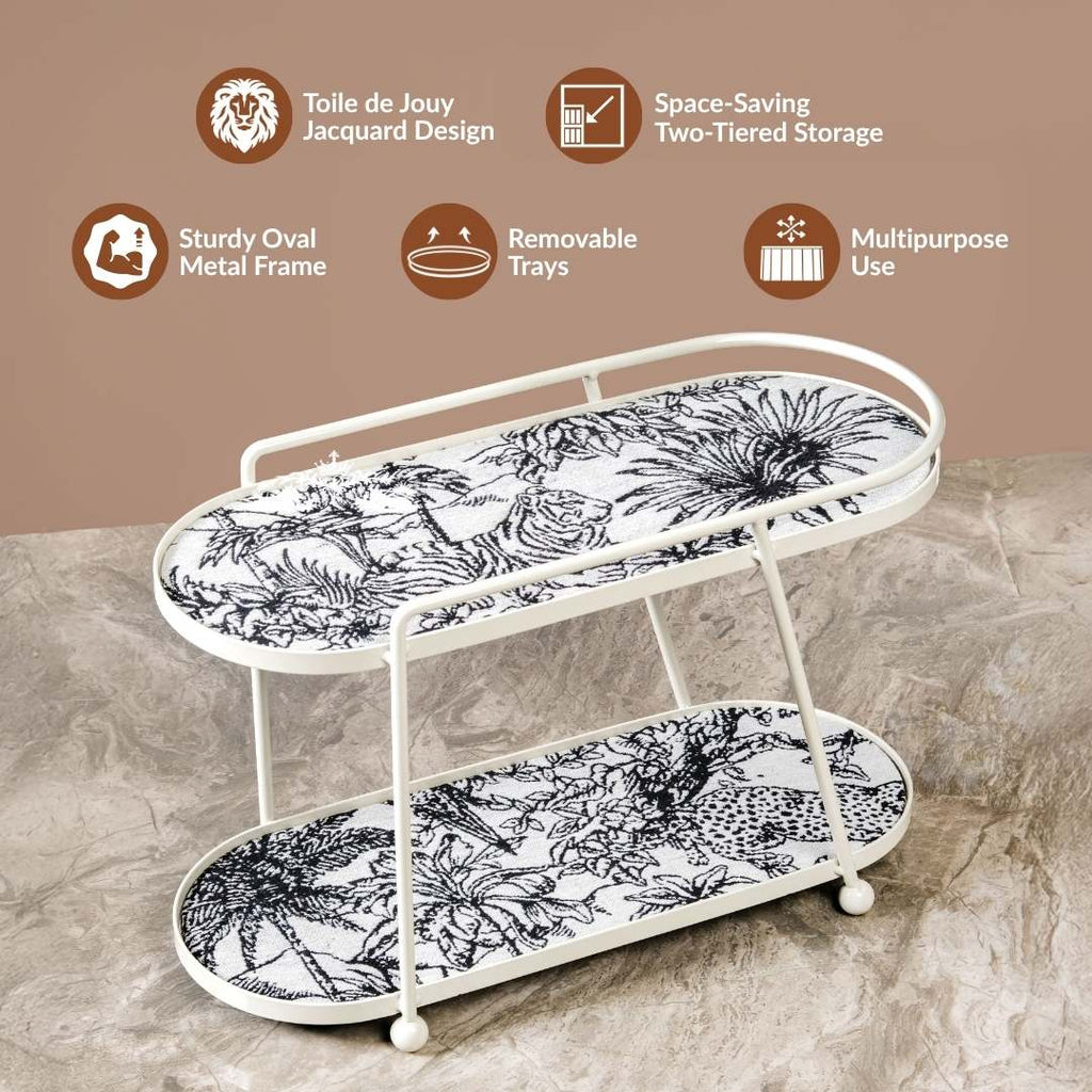 Toile De Jouy Vanity Storage Display 2 Storey Tray White Nestasia