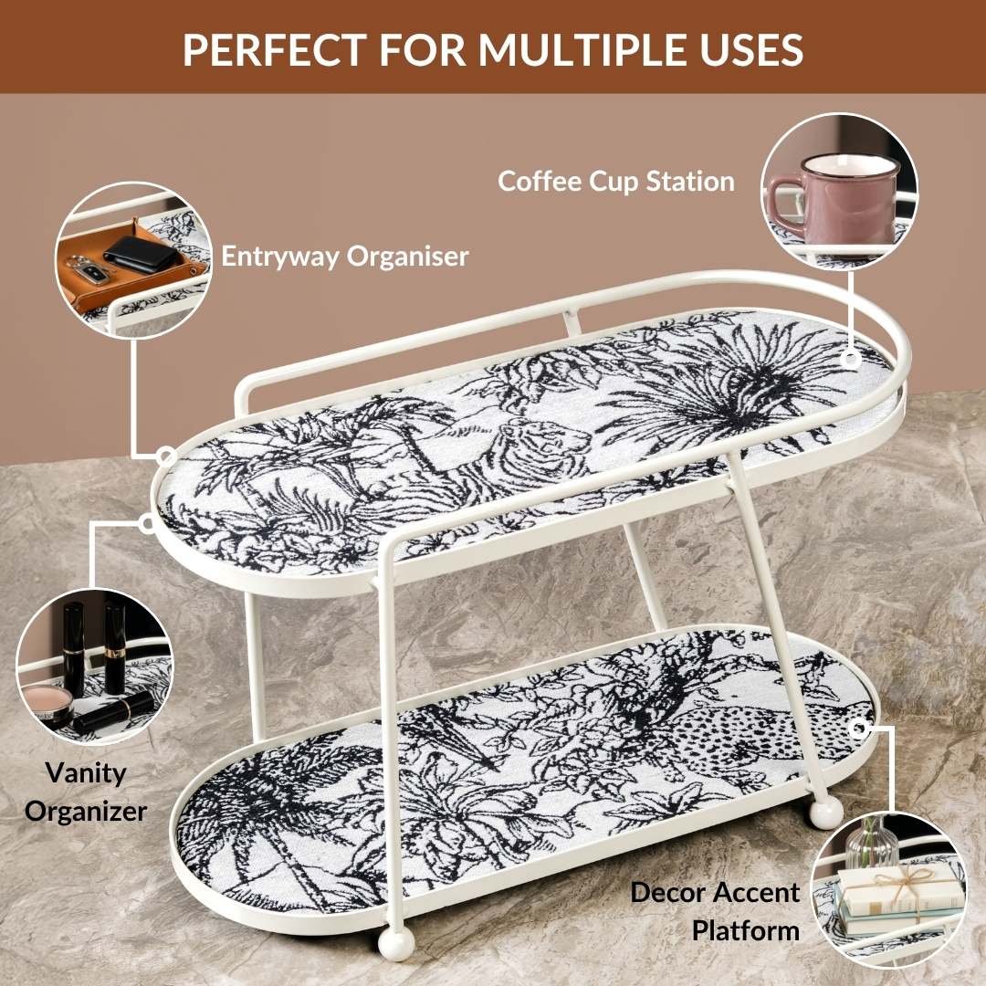 Toile De Jouy Vanity Storage Display 2 Storey Tray White Nestasia