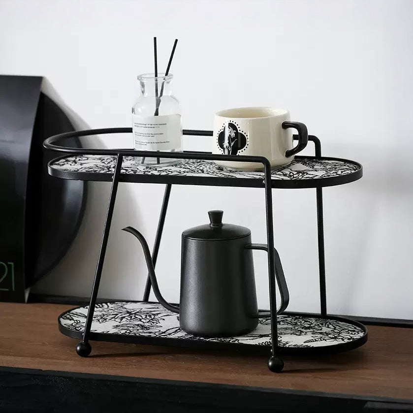 Toile De Jouy Vanity Storage Display 2 Tier Tray Black Nestasia