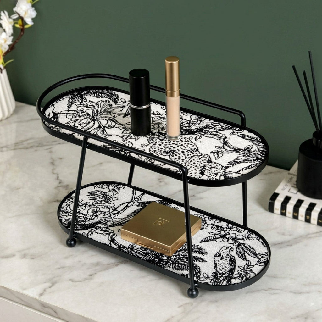 Toile De Jouy Vanity Storage Display 2 Tier Tray Black Nestasia