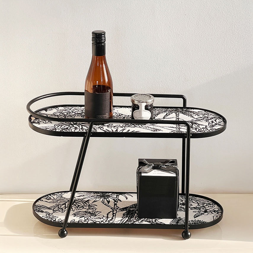 Toile De Jouy Vanity Storage Display 2 Tier Tray Black Nestasia
