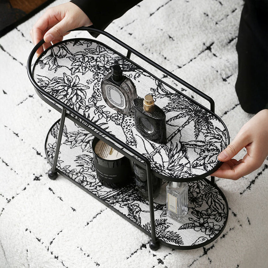 Toile De Jouy Vanity Storage Display 2 Tier Tray Black Nestasia