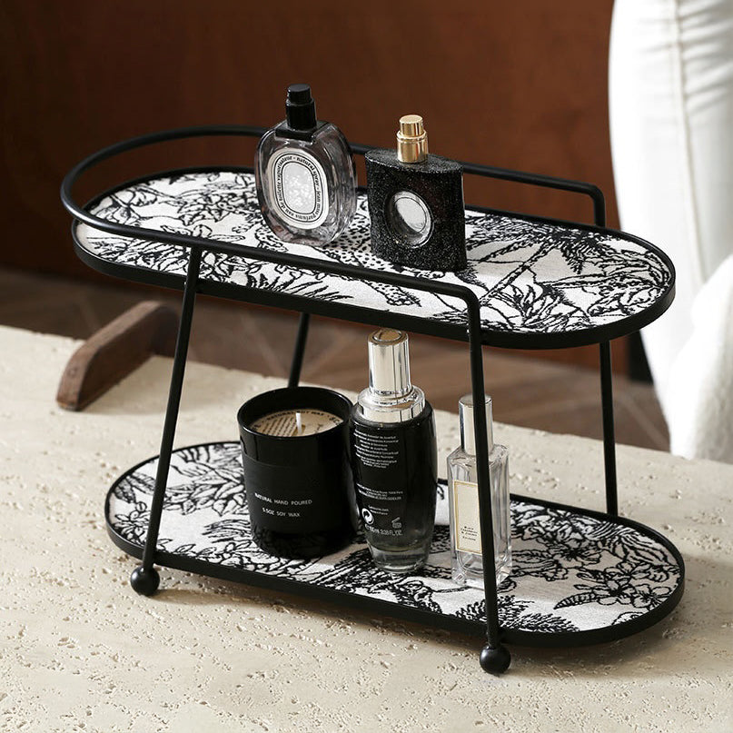 Toile De Jouy Vanity Storage Display 2 Tier Tray Black Nestasia