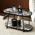 Toile De Jouy Vanity Storage Display 2 Tier Tray Black Nestasia