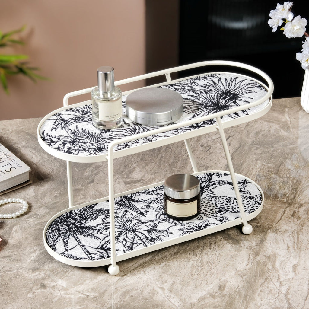 Toile De Jouy Vanity Storage Display 2 Storey Tray White Nestasia