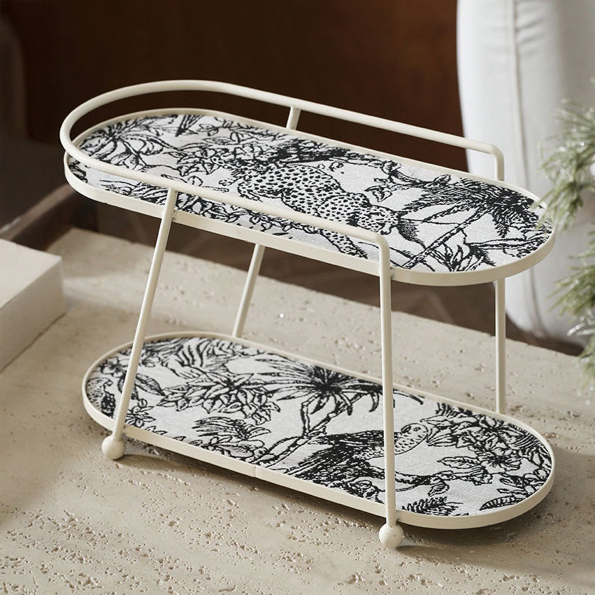 Toile De Jouy Vanity Storage Display 2 Storey Tray White Nestasia