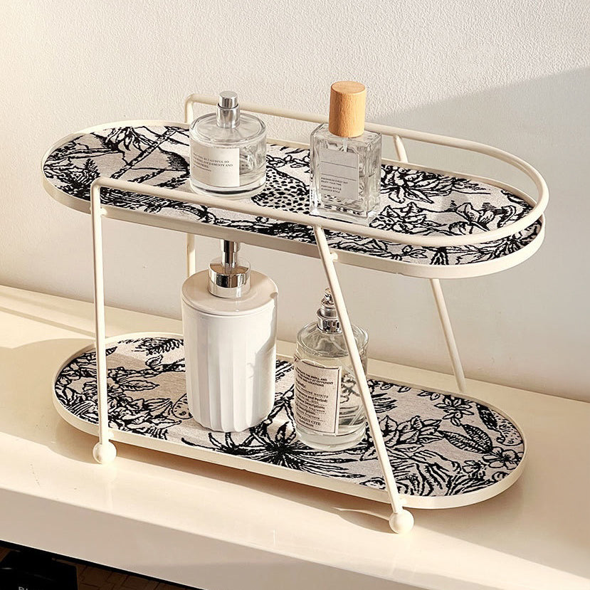 Toile De Jouy Vanity Storage Display 2 Storey Tray White Nestasia