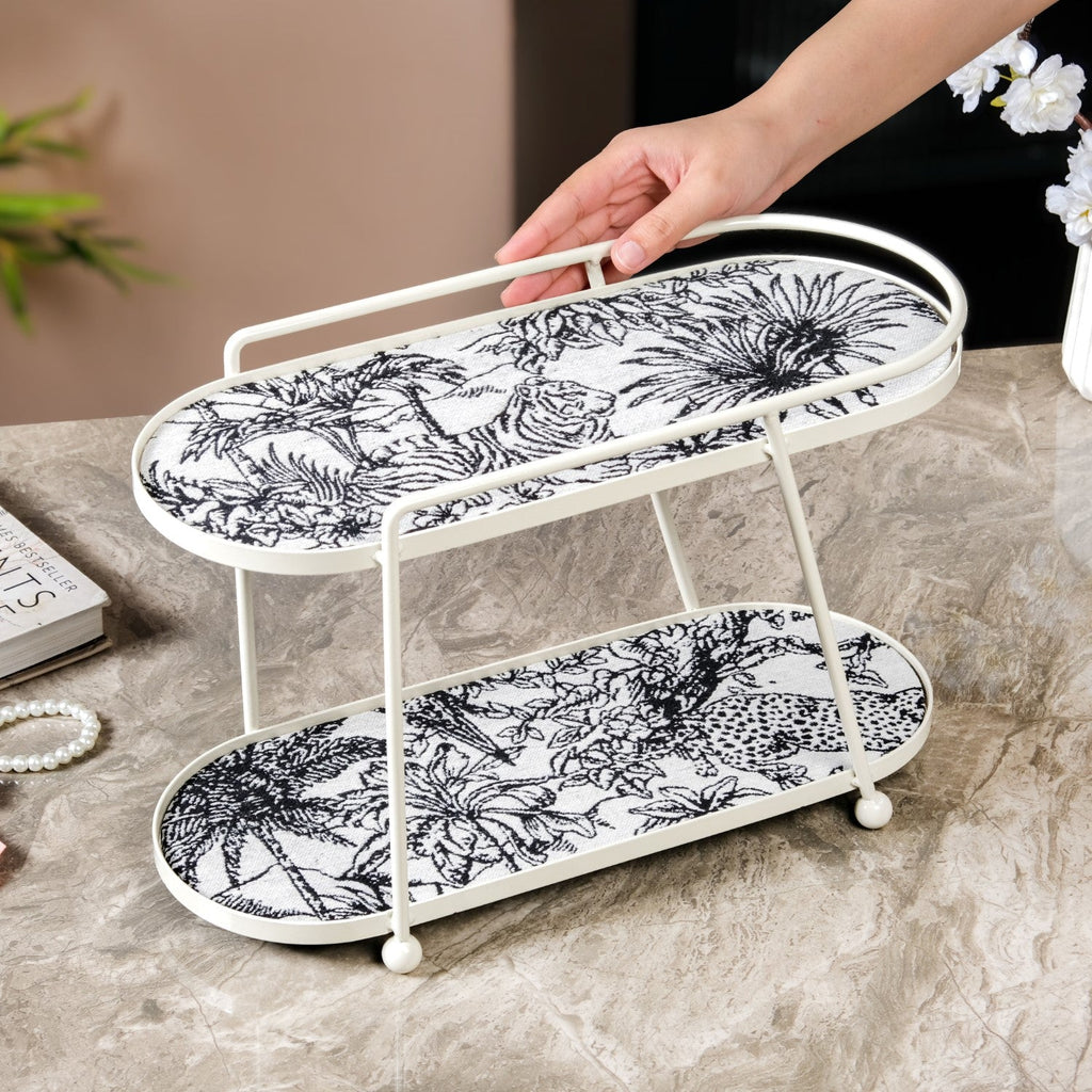 Toile De Jouy Vanity Storage Display 2 Storey Tray White Nestasia