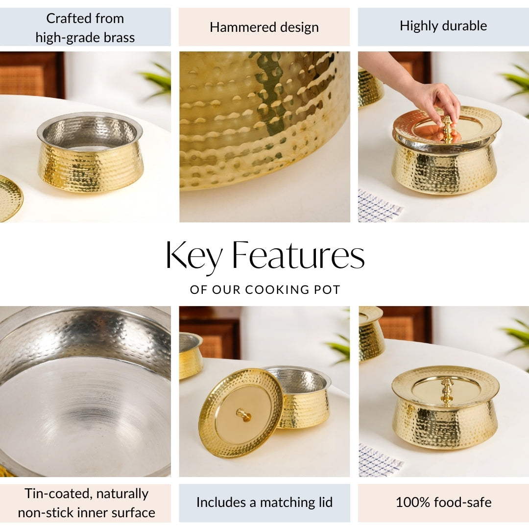 Pure Brass Handi Cooking Pot With Lid 3000ml Nestasia