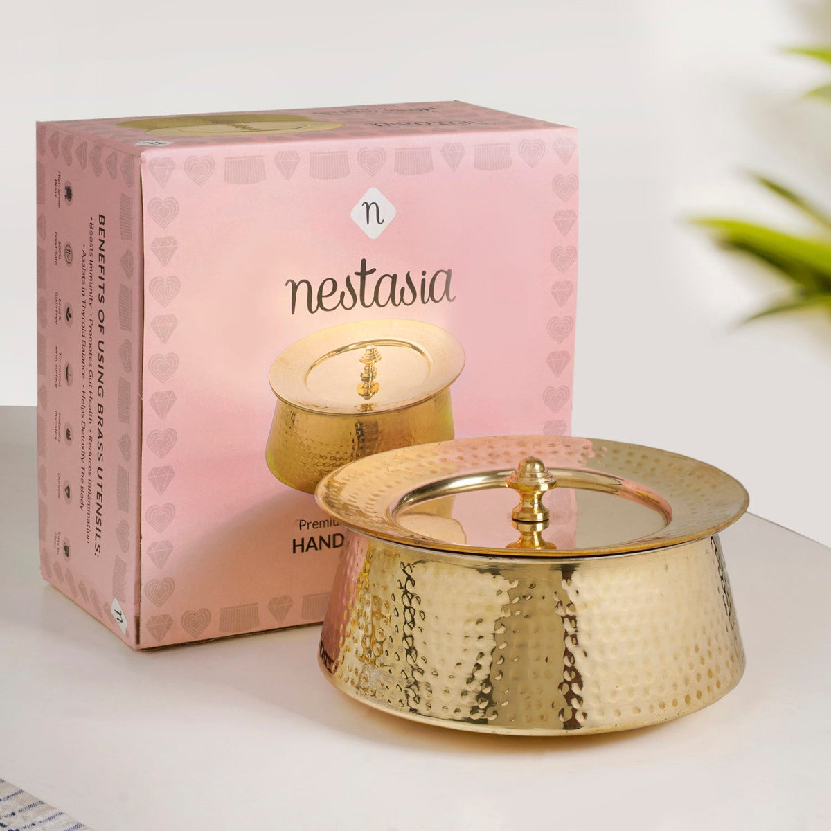 Pure Brass Handi Cooking Pot With Lid 3000ml Nestasia