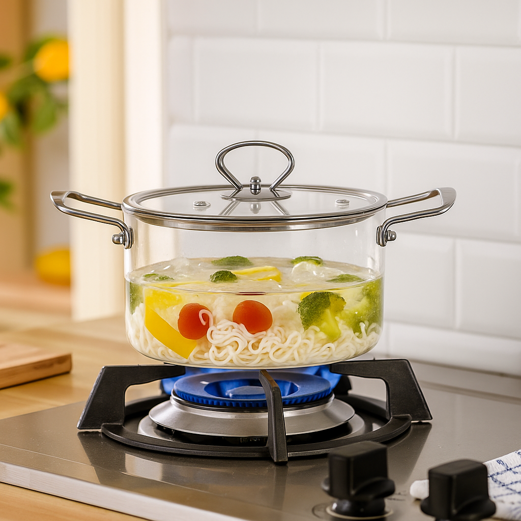 Transparent Glass Cooking Pot With Stainless Steel Grip Handles 2500ml Nestasia
