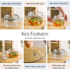 Fluted Design Glass Cooking Pot With Lid 1800ml Nestasia
