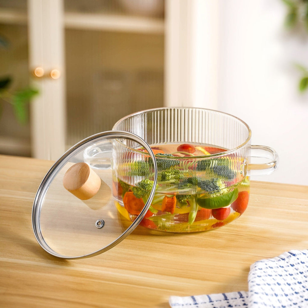 Fluted Design Glass Cooking Pot With Lid 1800ml Nestasia