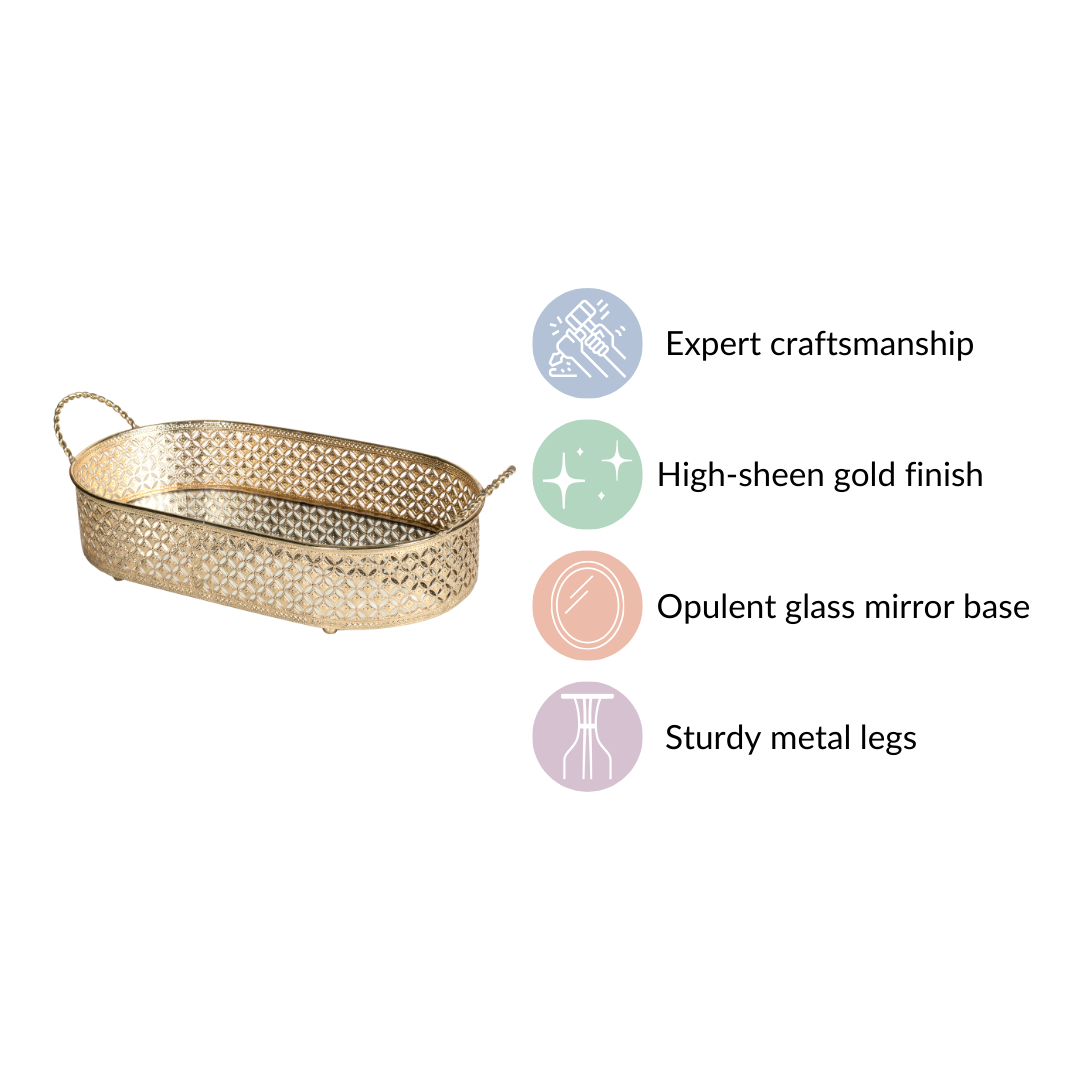 Gold Metal Oval Tray Large Nestasia