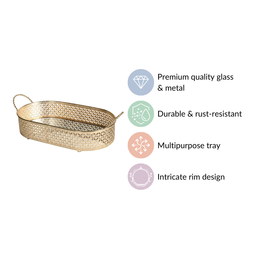 Gold Metal Oval Tray Large Nestasia