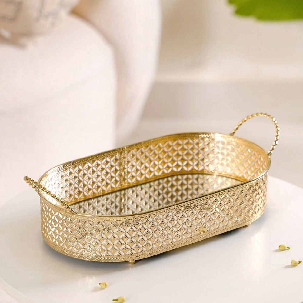 Gold Metal Oval Tray Large Nestasia
