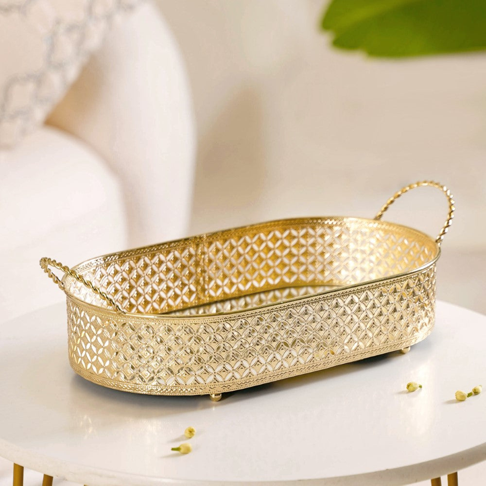 Gold Metal Oval Tray Large Nestasia