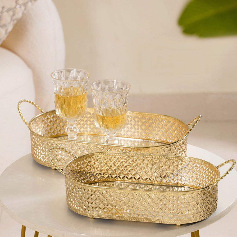 Gold Metal Oval Tray Large Nestasia