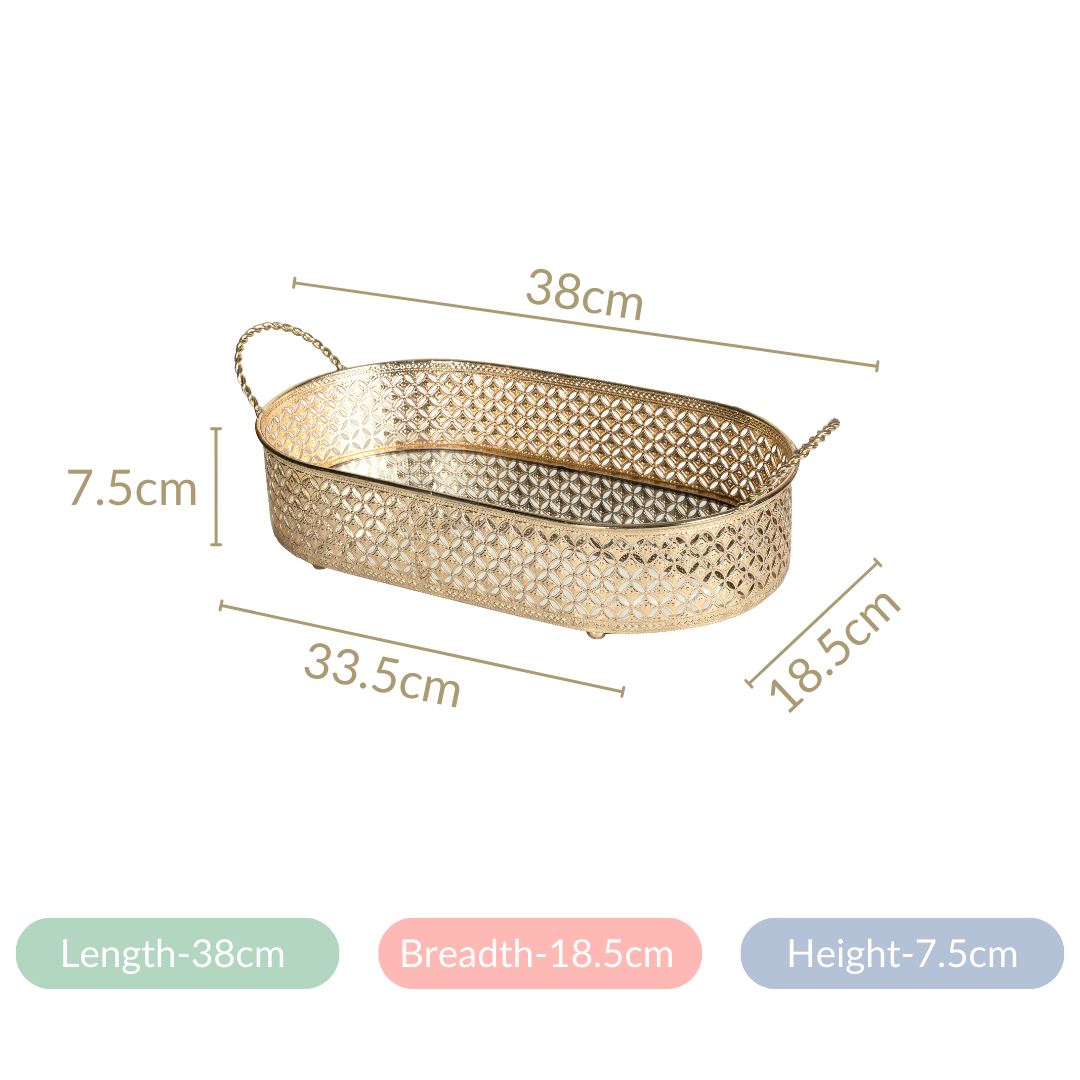 Gold Metal Oval Tray Large Nestasia