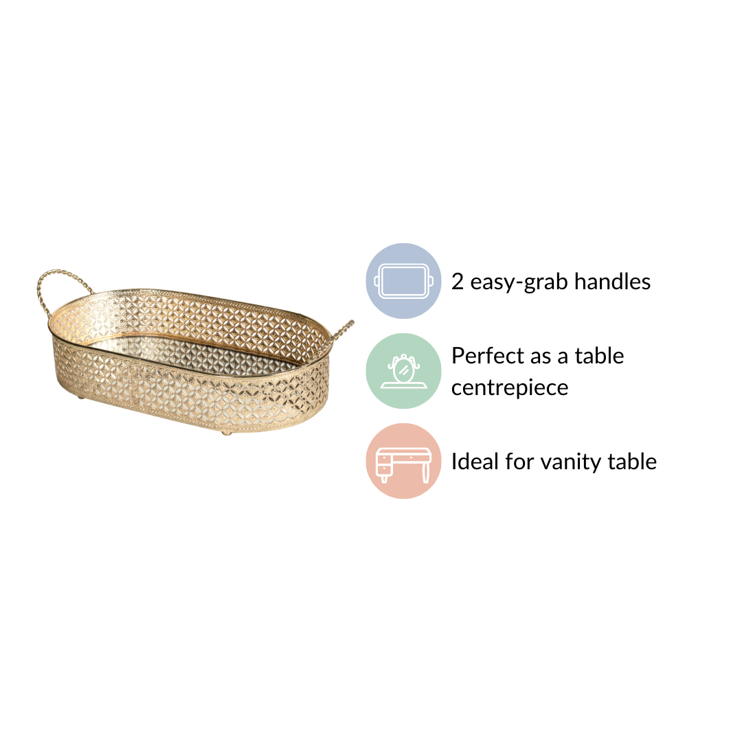 Gold Metal Oval Tray Large Nestasia
