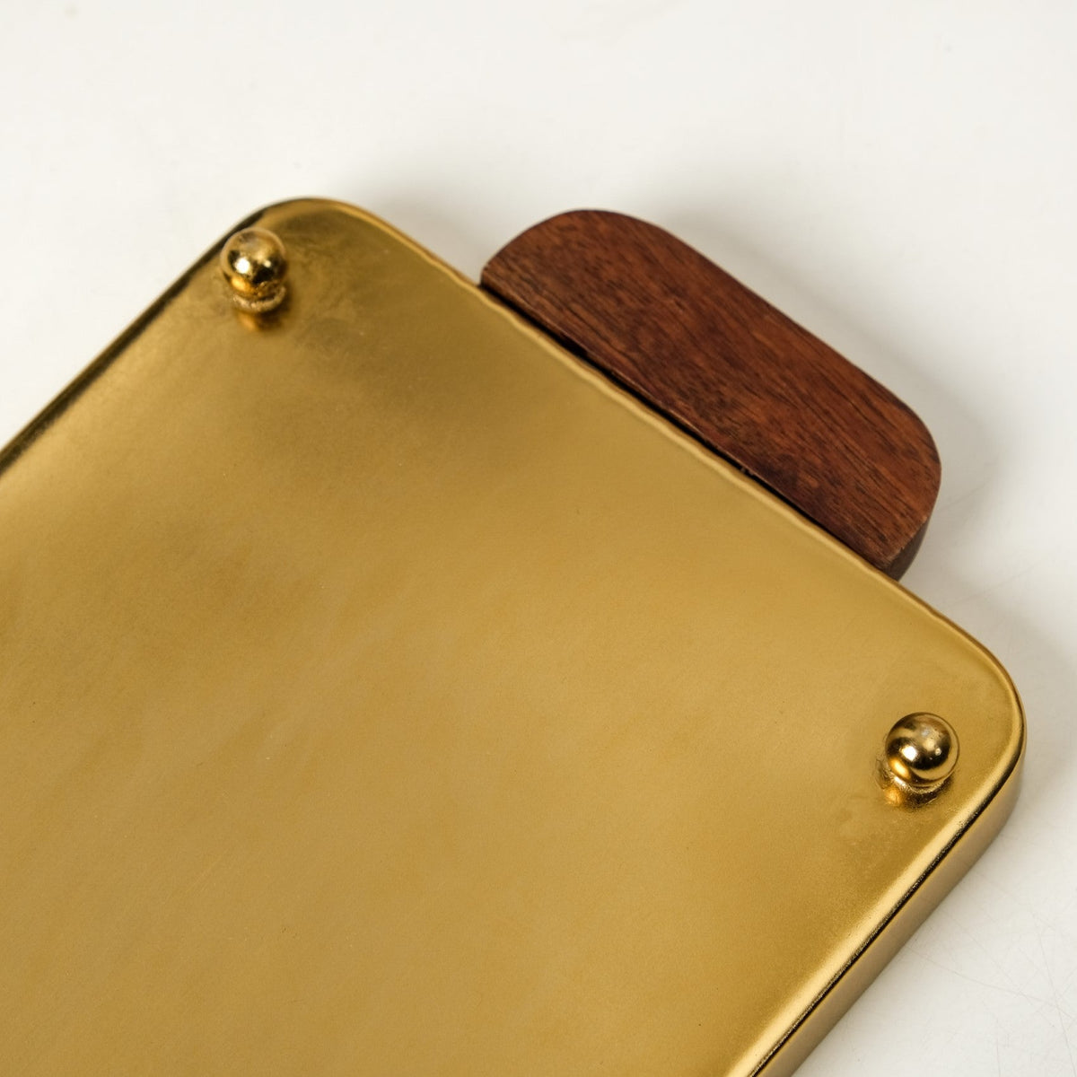 Geometric Embossed Rectangle Metal Tray With Wooden Handles Nestasia