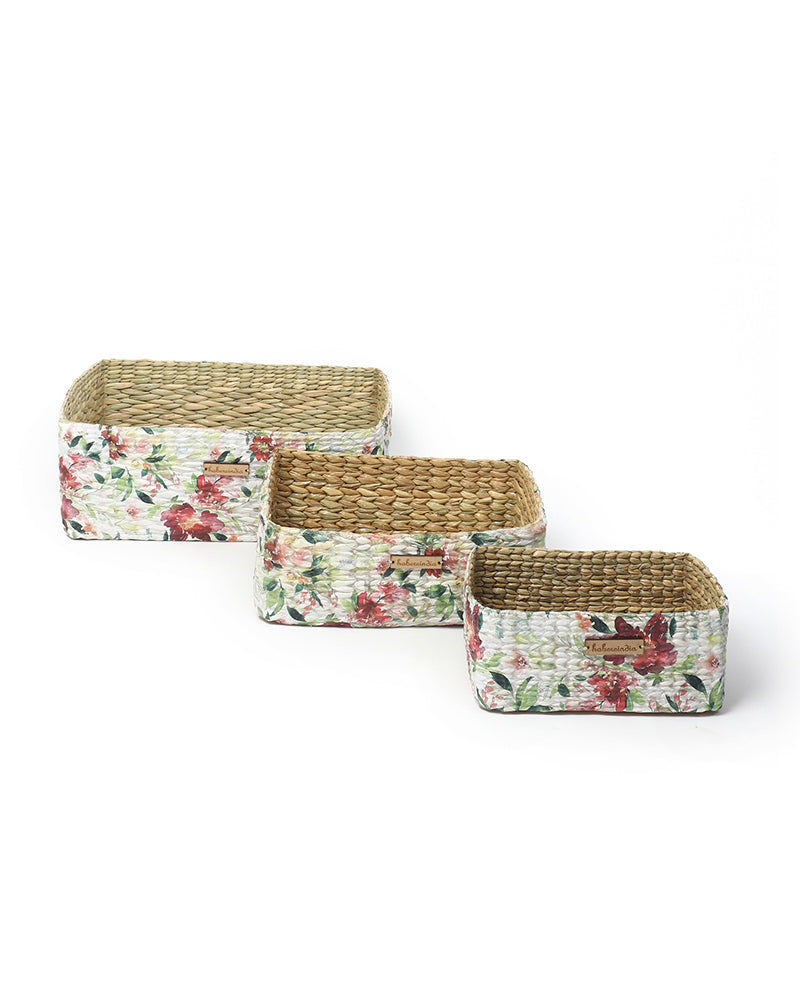 Handwoven Seagrass Storage Basket Trays Set of 3 for Kitchen, Bathroom, and Living Room