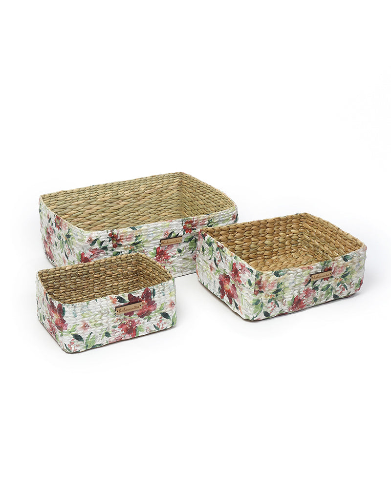 Handwoven Seagrass Storage Basket Trays Set of 3 for Kitchen, Bathroom, and Living Room