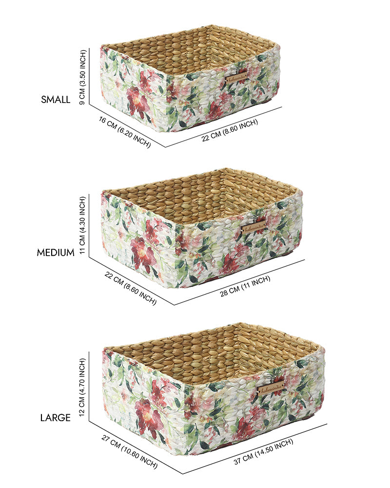 Handwoven Seagrass Storage Basket Trays Set of 3 for Kitchen, Bathroom, and Living Room