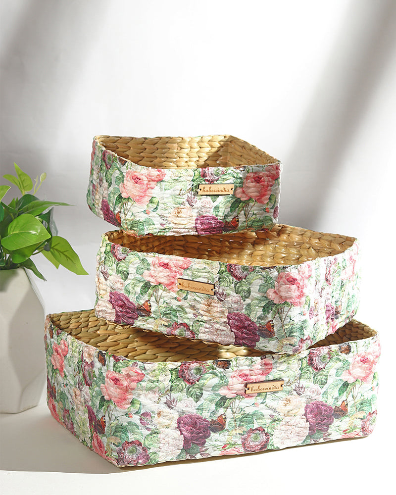 Eco-Friendly Seagrass Storage Tray Set of 3 for Stylish Tabletop and Shelf Organization