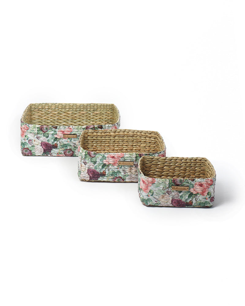 Eco-Friendly Seagrass Storage Tray Set of 3 for Stylish Tabletop and Shelf Organization